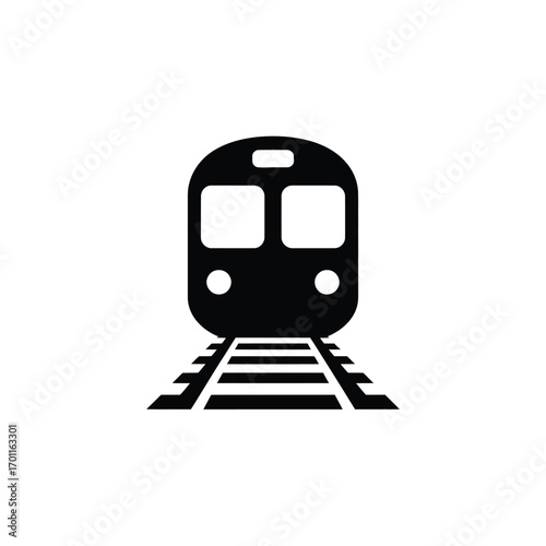 Simple Black and White Train Icon Minimalist Transportation Graphic,  Modern Railway Symbol,  Public Transit Vector Illustration,  Clean Design for Website or App.