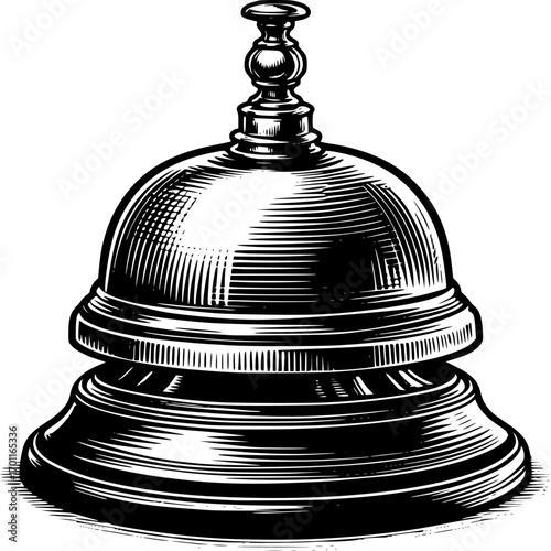 Service Bell: An elegantly designed service bell, rendered in detailed monochrome, stands poised, ready to announce and gather attention.