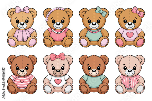 Cute Teddy Bears Collection with Bows and Outfits