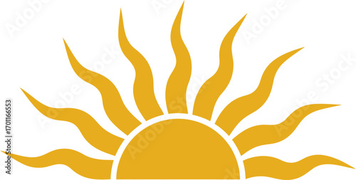 Stylized Golden Sunburst Icon with Wavy Rays