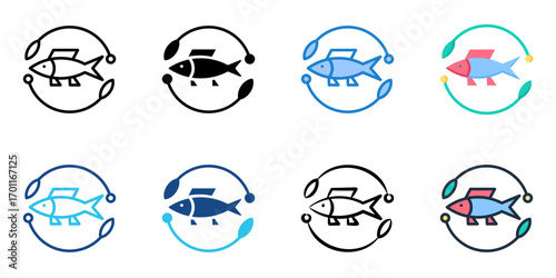 Aquaculture icon set multiple style collection 
