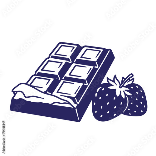 Dark chocolate bar with strawberries illustration vector concept design isolated on white