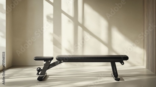 Wallpaper Mural Minimalist weight bench in a modern gym setting with natural light and shadows. Torontodigital.ca