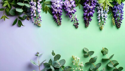 Purple and Green Floral Frame on Gradient Background