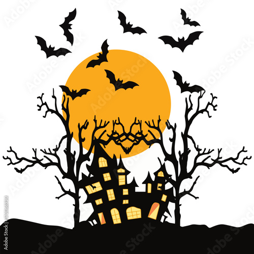 halloween background with tree and bats