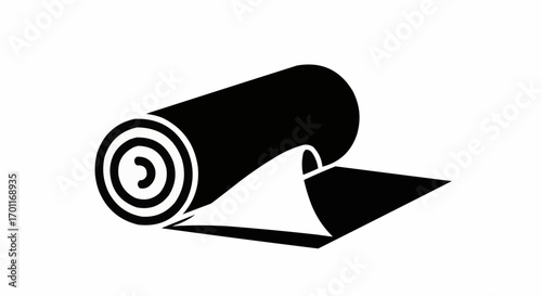 Vector art of black and white illustration of a rolled up carpet or fabric