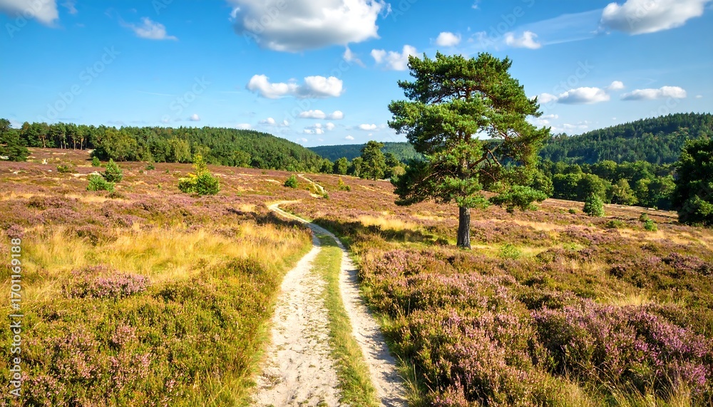Fototapeta premium Winding path through heather field