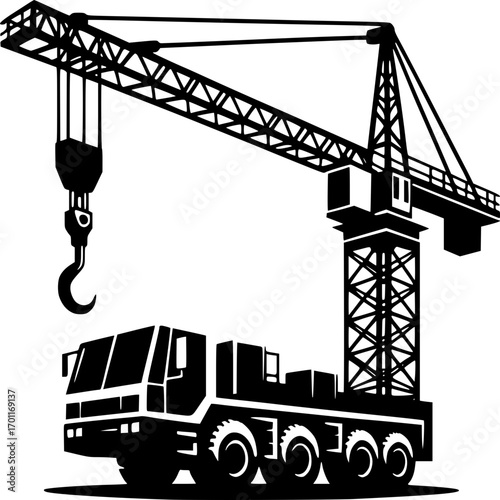Construction Crane Icon: A heavy-duty mobile crane, ready to lift and move heavy materials. Illustrated in a bold, graphic style, this image embodies strength and industrial power. 
