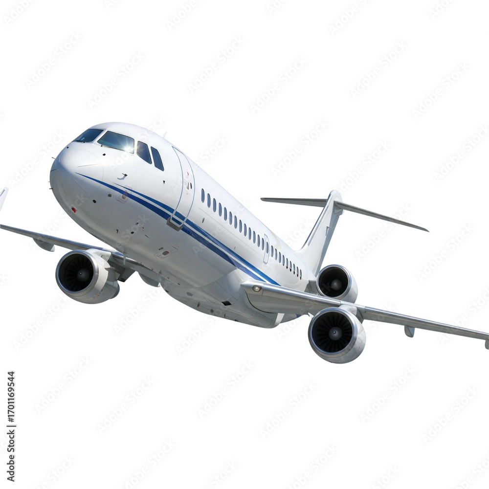 Obraz premium airplanes in flight with detailed aircraft designs, commercial jets and private aviation, transportation and travel concept isolated on transparent background PNG