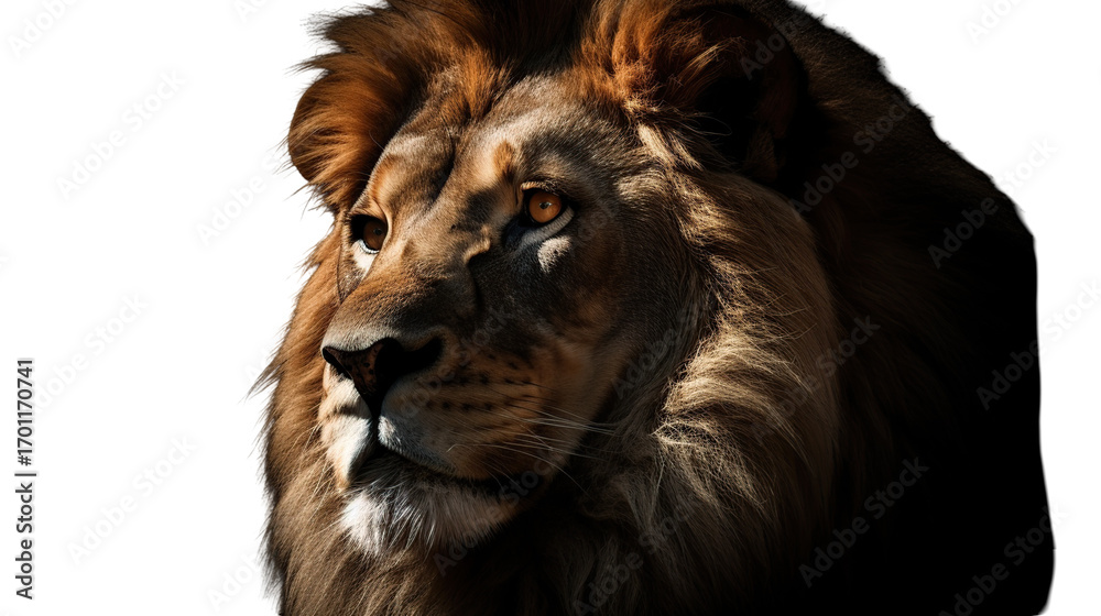 Fototapeta premium Close-up lion portrait against black background