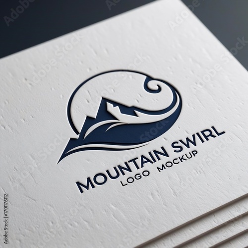 Elegant mountain logo design with a swirl effect on textured paper