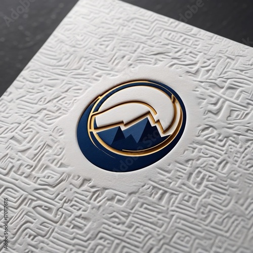 Striking Embossed Mountain Logo Design Elegantly Crafted on Textured Paper