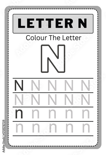 Writing practice of letters n. Coloring book. Education for children. Vector illustration