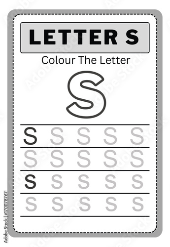 Writing practice of letters s. Coloring book. Education for children. Vector illustration