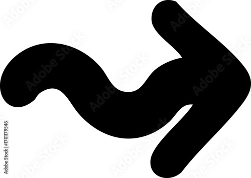 Black arrow, wavy start, right-pointing. Flow, change, next.