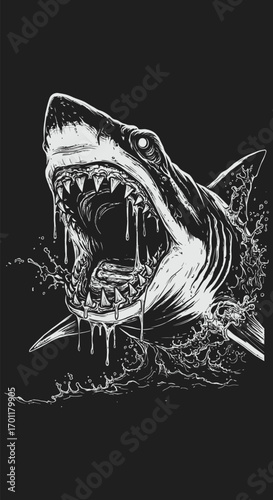 Ferocious Shark in a Graphic Illustration.