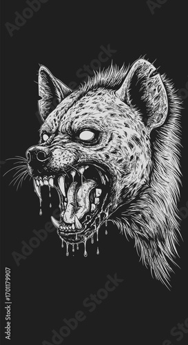 Ferocious Hyenas Grin Detailed Illustration of Aggression and Fury.