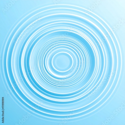 Abstract Light Blue Concentric Water Ripples Circles with Light Source From Center Perspective View
