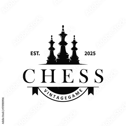 chess logo concept vintage retro game design miniature chess pawn design, silhouette concept symbol icon illustration vector and icon