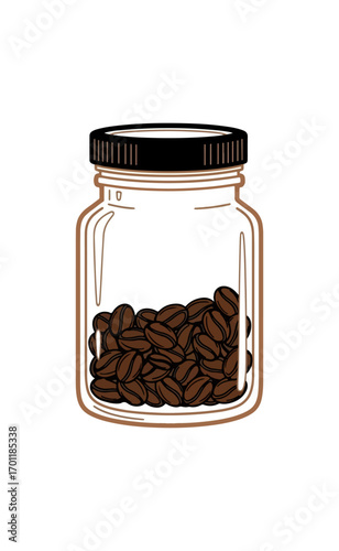 Coffee beans in glass jar illustration