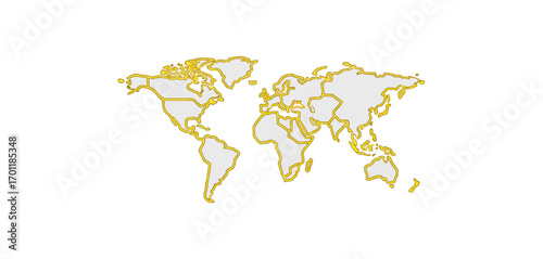 Simple world map outline graphic gold border