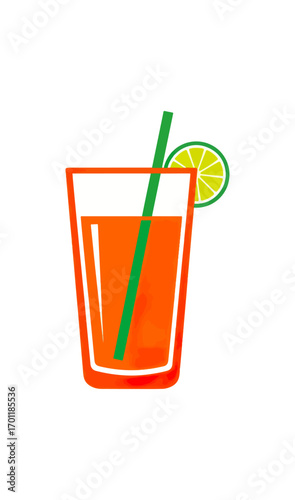 Orange juice drink with straw and lime illustration