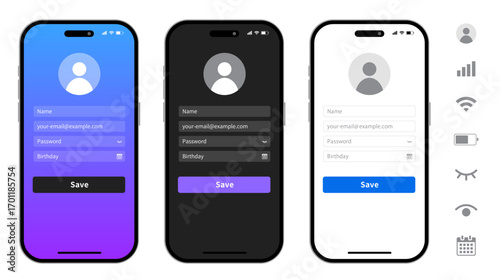 スマホの会員登録・入力フォーム画面UIセット（アプリデザイン・ログイン・新規登録）