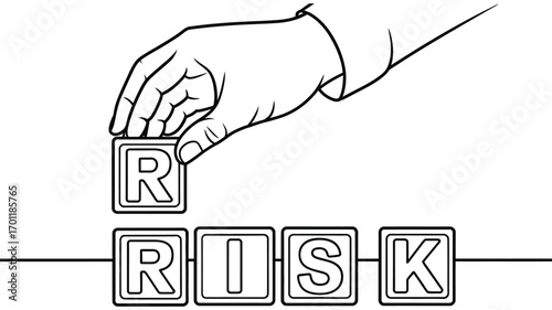 Hand placing letter r block to spell out risk