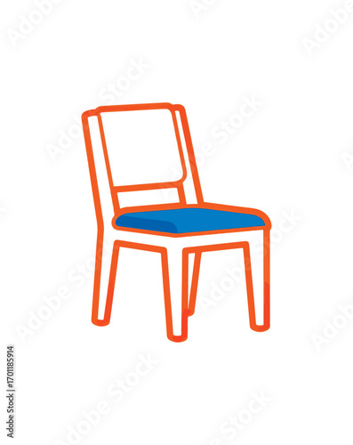 Outlined white chair with blue seat