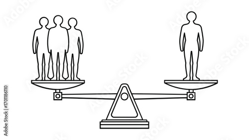 Balance scale shows many people weigh more than one person