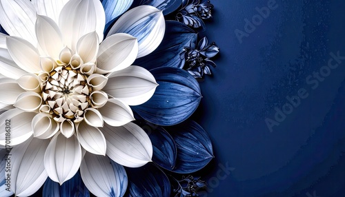 White and Blue Dahlia Flower on Dark Background