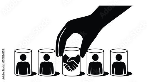 Hand selecting a candidate with a handshake symbol