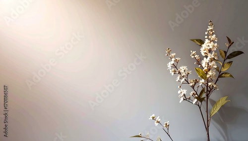 White Flowers and Green Leaves Against a Gradient Background