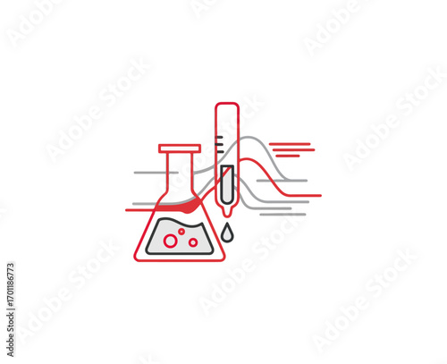 Science experiment illustration with beaker thermometer and droplet
