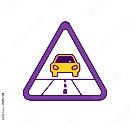 Traffic warning sign with car graphic
