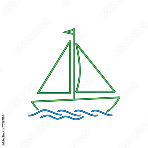 Outlined sailboat on black background