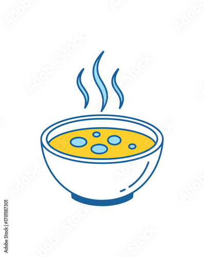 Cartoon soup illustration in white bowl