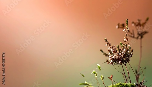 Abstract Closeup of Dried Moss with Radial Bloom and Soft Gradient Background