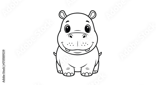 Adorable cartoon hippopotamus illustration for childrens books and educational projects featuring a cute happy hippo character