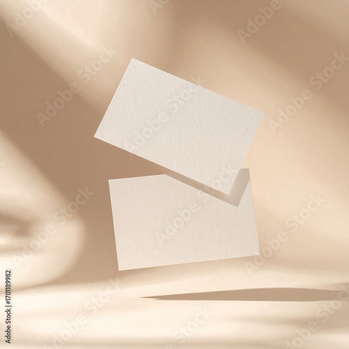 Elegant Minimalist Business Card Mockup with Soft Shadows on Beige Background