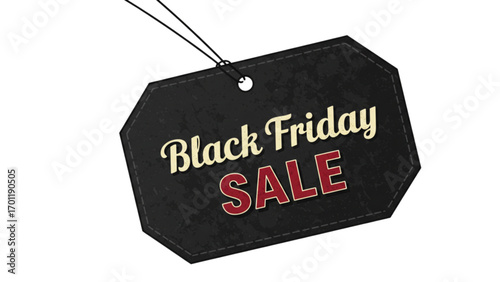 Vintage Black Leather Sale Tag with Octagonal Shape and White Black Friday Text