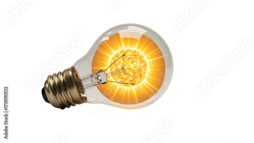 Light Bulb with Sun Rays as Filament, Renewable Energy Concept, Solar Power Inspiration