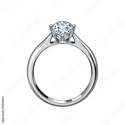 A close-up studio shot of a classic solitaire diamond engagement ring with a six-prong setting on a white background.