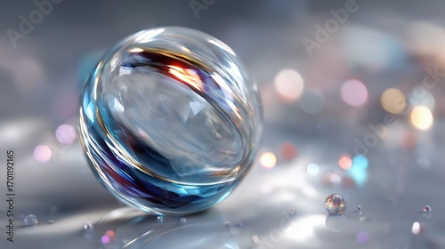 複雑な光の反射と色彩を帯びた透明な球体 | Transparent Sphere with Complex Light Reflections and Colors