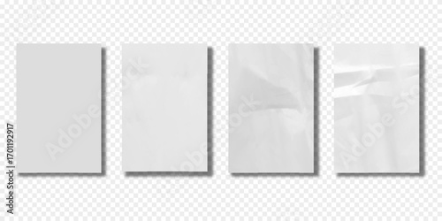 White paper sheet with wrinkle effect vector. Rough old note page with crease poster mockup design.