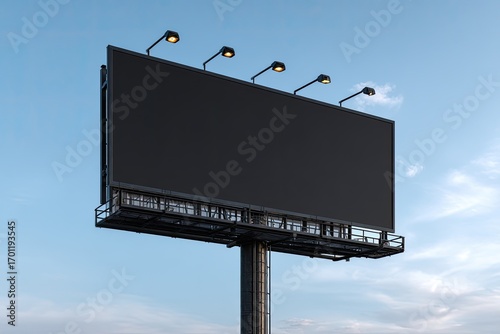 Large black billboard against a pale blue sky