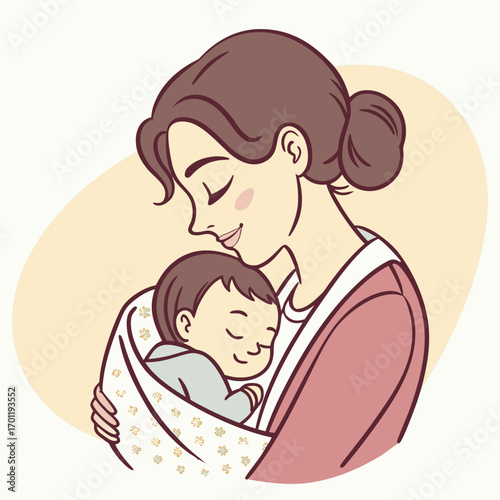 Mother holding baby in her lap, face touching.