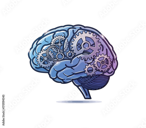 Human brain with gears abstract illustration