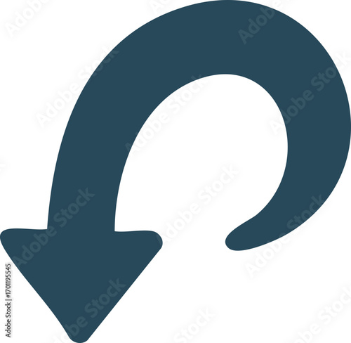 A simple dark blue curved arrow pointing downwards.