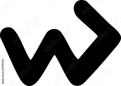 Black abstract symbol resembling the letter W with an arrow.
